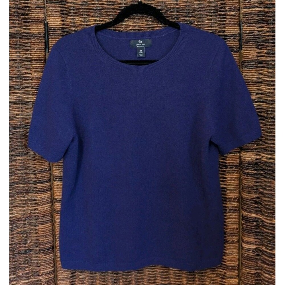 Lands' End 100% Cashmere Short Sleeve Sweater Women's Medium Purple Minimalist
